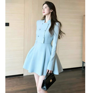 Completo <span class=keywords><strong>Estivo</strong></span> da Donna con Giacca <span class=keywords><strong>Doppiopetto</strong></span> e Gonna, Stile Casual Chic in Blu - Product Image 1