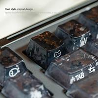 Crimson Peach/Ink Frost Gradient Carbon PC Top Engraved Transparent Keycaps Cherry Profile for Mx Switch Mechanical Keyboard