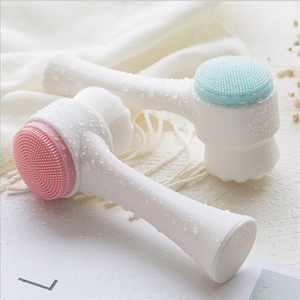 Microfiber Face Cleansing Brush Long Handle Deep Pore Cleaning <b>Silicone</b> Wash <b>Tool</b> - Product Image 1