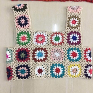 Top court sexy bohème en <span class=keywords><strong>crochet</strong></span> floral pour femme, <span class=keywords><strong>gilet</strong></span> tricoté fait main <span class=keywords><strong>Granny</strong></span> Square, cache-maillot de plage d'été - Product Image 2