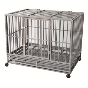 Kandang Anjing di Rumah Kandang Hewan Peliharaan untuk Kandang Logam dari Baja Tahan Karat dengan Baki Plastik dan Roda untuk Pintu Tunggal - Product Image 5