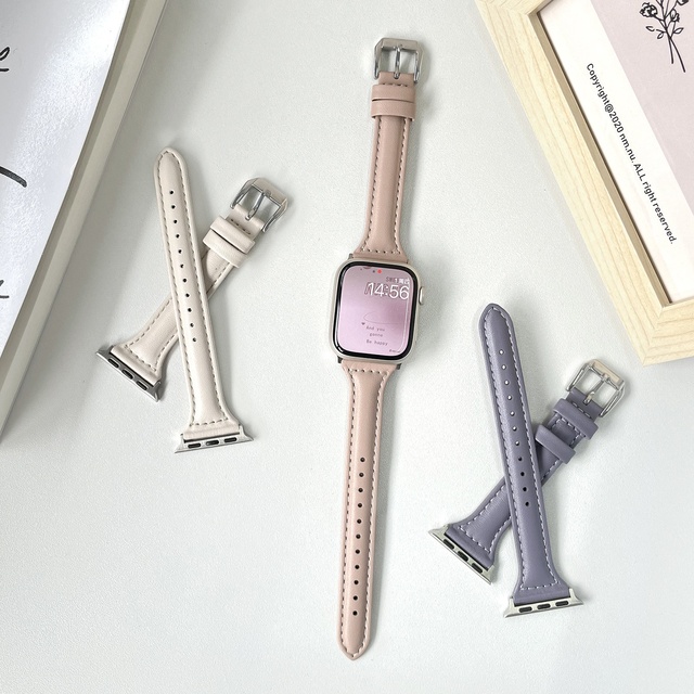 2026 Fashion Trend Small Waist Metal Clasp Genuine Leather Charm Slim Waist Strap for Watch IWatch 1-8 SE in Stock