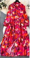 Robes Décontractées Imprimées à Manches Longues Amples Grande Taille pour Femmes Printemps Automne