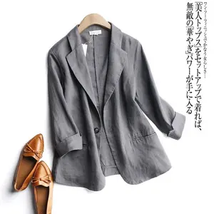 Dropshipping חליפת בלייזר בסיסי כותנה פשתן כפתור אחת נשים של מעיל אביב 2022 קוריאני אופנה מזדמן קצר מעילי מעיל