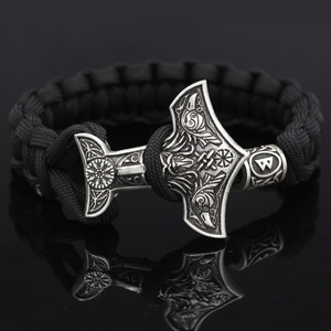ทำด้วยมือไวกิ้งโอดินสองกา vegvisir ถักกำไลข้อมือผู้ชาย WZU085เงินโบราณนอร์สรูนเสน่ห์เครื่องประดับขายส่ง - Product Image 2