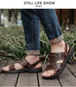 Sandalias 2 en 1 de Cuero Genuino para <span class=keywords><strong>Hombre</strong></span>, con Correa Ajustable, Suela Gruesa Antideslizante, Ortopédicas, Transpirables, <span class=keywords><strong>Calzado</strong></span> Casual - Product Image 4