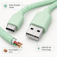 Cable USB Tipo C de Carga Rápida de 60W de Fábrica OEM, USB-A a USB-C, Trenzado con Cubierta de Nailon 3A para Teléfonos Móviles