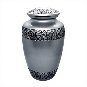 Urne décorative en métal argenté avec couvercle, motif floral noir gravé, pot de rangement, vase pour la décoration de la maison, du bureau, de l'hôtel, du dessus de table - Product Image 1