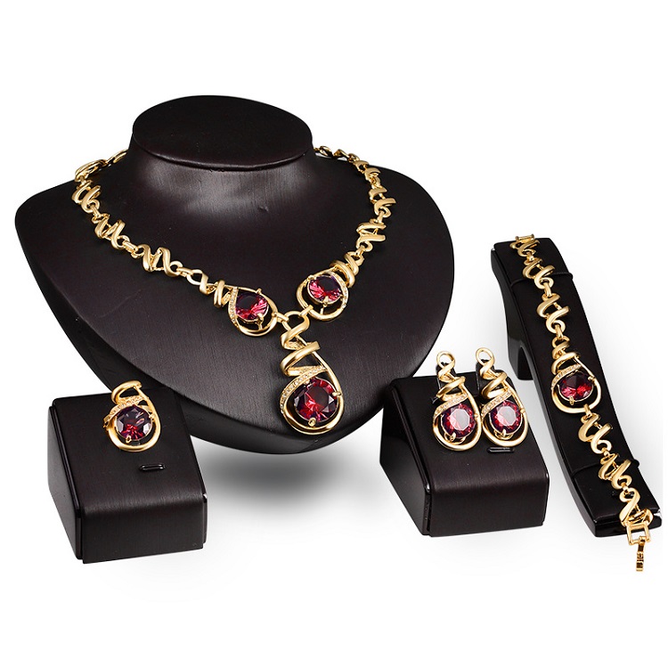 Women African Fashion Jewelry Sets Exaggerate Wave Luxury Saudi 18K Gold Plated Multi Crystal Wedding Gift Bridal Jewelry Set