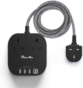 Gmark CE UKCA Approved Double Socket <strong>USB</strong> <strong>Extension</strong> <strong>Lead</strong> , 13A Fused UK Plug Adapter, 1 Metre <strong>Extension</strong> Cable Power Strip - Black - Product Image 1