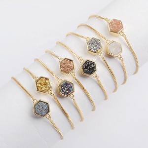 ZG0220 Designer Charms Hand and <strong>Ankle</strong> Adjustable 14K <strong>Gold</strong> Plated Custom Friendship Women Crystal Druzy Chain <strong>Bracelets</strong> - Product Image 2