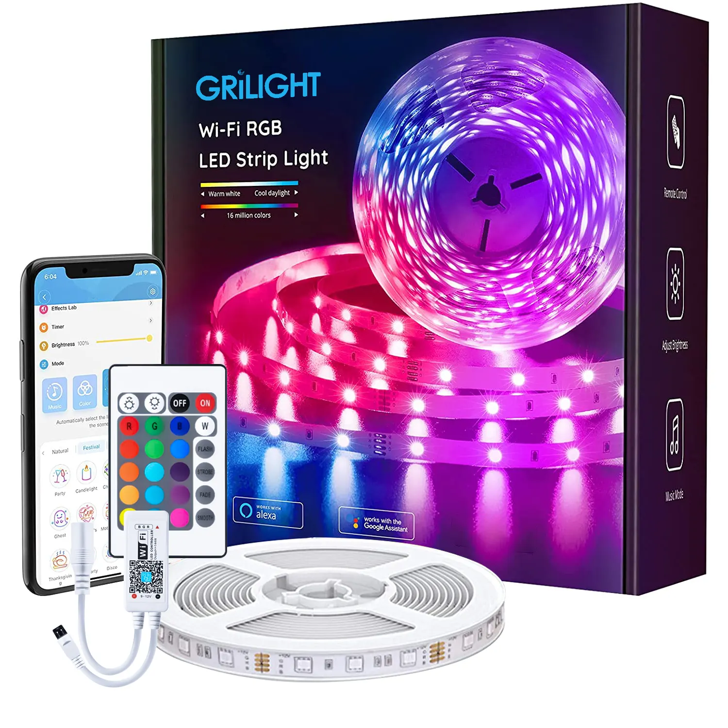 Amazon Hot Selling Works With Amazon Google Alexa Voice Control App Wifi 12V Rgb Led Strip Light Kits 5M Set