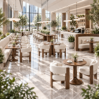Ensemble de mobilier de café commercial moderne sur mesure, chaises de salle à manger rembourrées, tables en bois, sièges de banquette pour café, restaurant