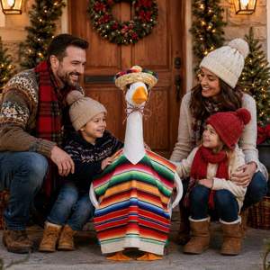 Traje de Ganso para Porche, Poncho Mexicano, Sombrero de Paja, Ropa con Rayas Arcoíris y Flecos para Estatuas de Jardín, Decoración para Fiesta - Product Image 2
