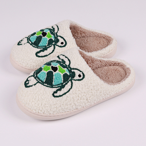 Chaussons d'intérieur chauds et mignons en forme de tortue, en peluche douce, confortables, en polaire Sherpa, pour la maison - Product Image 2