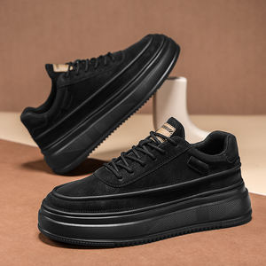 Chaussures de skate décontractées à semelles épaisses en cuir microfibre de haute qualité pour hommes, baskets polyvalentes augmentant la taille - Product Image 5