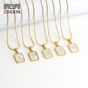 Zogxin Letter Pendant Necklace Gold Plated White Shell Square Charm Unisex Fashion Jewelry - Product Image 1