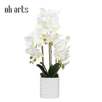 Oh Arts Vente directe de plantes ornementales de luxe en pot Fleur d'orchidée artificielle en pot pour la décoration du salon