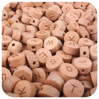 Chaîne de sucette bio pour bébé, accessoires en bois, lettres plates rondes, alphabet anglais, perles en bois de hêtre de 15 mm