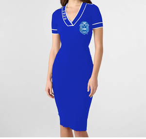 Fabricant OEM ODM personnalisé de robes tricotées pour femmes robe élégante à manches extensibles robe midi en tricot d'été - Product Image 1