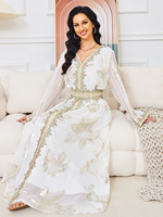 Robe musulmane pour femmes du Moyen-Orient 2026, nouvelle robe élégante à col en V, ensemble deux pièces, robe de soirée de haute qualité