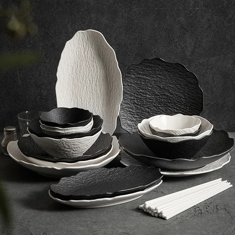 Unieke Portugal Wit Zwart Porseleinen Kom Keramische Schotel Kerst Aardewerk Borden Sets Turkse Servies Bord Diner Set