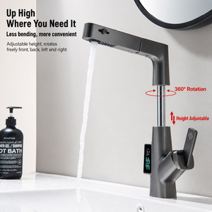 Zinc Alloy Ceramic Pull-out Deck Mount Bathroom Sink Basin <strong>Faucet</strong> Tap Single Hole <strong>Installation</strong> Hot/Cold Water Mixer Digital - Product Image 4