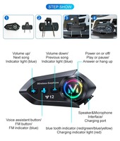 Headphone Helm Sepeda Motor Y12 dengan Radio FM Interkom Grup CVC+DSP Pengurangan Kebisingan IPX6 Bluetooth 5.3 Headset Panggilan Bebas Genggam
