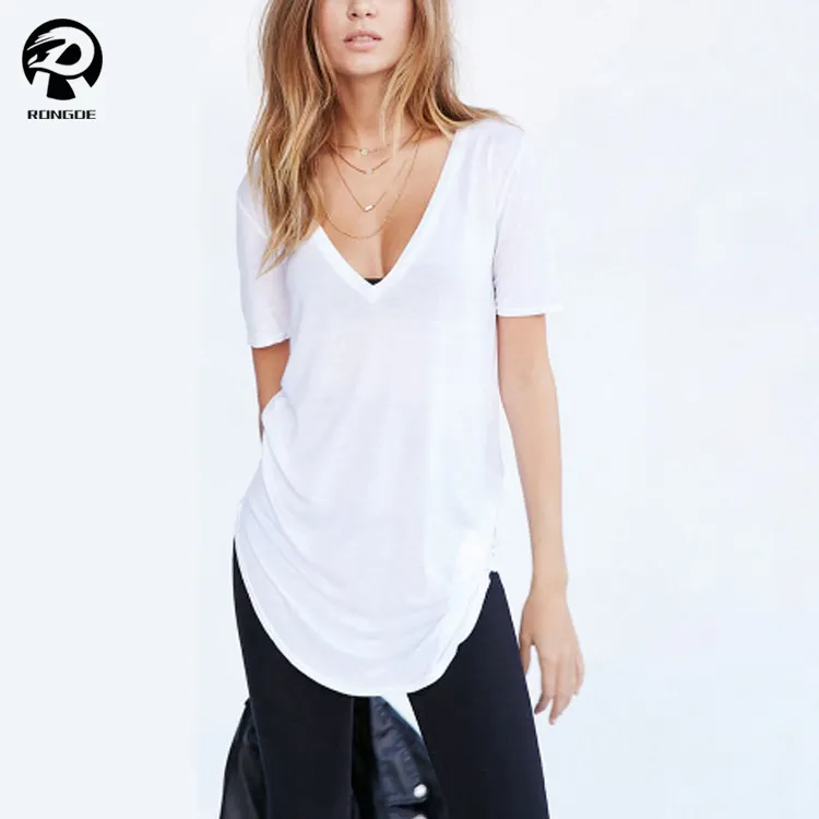 Wholesale cotton v neck soft knit short sleeve promotional t shirt for women