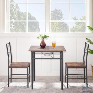 Simple retro <b>brown</b> back dining chair set, small apartment dining <b>table</b> and chair set, home dining room furniture combination - Product Image 3