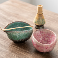 Bol à matcha en céramique avec glaçure de transmutation au four et kit fouet, Chawan japonais traditionnel, parfait pour la cérémonie du thé
