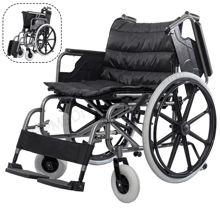 كرسي بعجلات واسع للغاية قابل للطي يدويًا كرسي نقل مريض من المصنع كرسي بعجلات كبير صلب