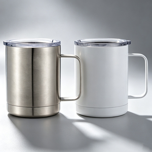 Taza de café térmica de 10 oz con asa, doble pared, aislada al vacío, de acero inoxidable, para oficina, hogar, camping, regalo promocional - Product Image 1