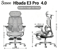 Chaise de bureau et de gaming ergonomique moderne Hbada E3 PRO 4.0 Structure Master Mesh pour ordinateur et course automobile