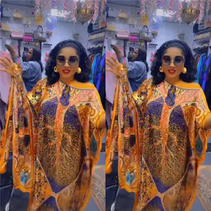 fashion Abaya Muslim Dresses Caftan Marocain Silk Dress Vestidos Elegantes Floral Print Full Length Maxi Boho Dress Women