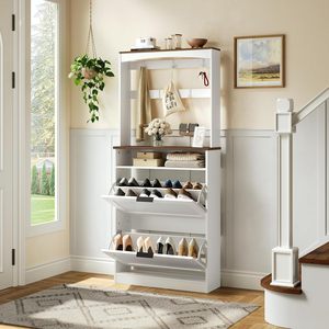 <span class=keywords><strong>Zapatero</strong></span> alto moderno de madera con cajones abatibles, mueble estrecho para <span class=keywords><strong>recibidor</strong></span>, almacenamiento de zapatos para entrada, perchero para pasillo - Product Image 2