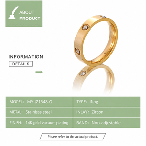 Stainless <b>Steel</b> <b>Ring</b> Circular Accents 14K gold vacuum plating with Zircon - Product Image 2