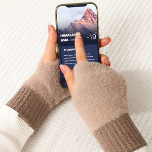 Longs <span class=keywords><strong>gants</strong></span> demi-doigts solides <span class=keywords><strong>pour</strong></span> femmes <span class=keywords><strong>pour</strong></span> l'écriture d'<span class=keywords><strong>hiver</strong></span> conduite bureau tricot écran tactile chauffe-mains - Product Image 5