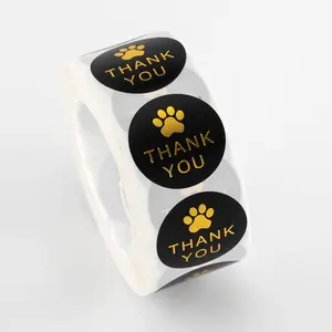 Custom Design Printing Private Labels Of Logo Black Adhesive Thank You Sticker Roll