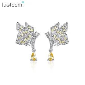 LUOTEEMI Anting-Anting Juntai Warna-warni Zirkon Mode Besar Perhiasan Bunga Juntai Kupu-kupu Anting-Anting Perak