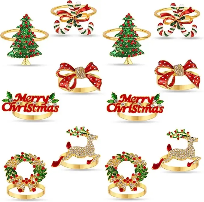Jiema рождественские кольца для салфеток, нежные украшения для стола на Рождество, праздник, свадьбу, банкет, украшение на день рождения, кольцо для салфеток со стразами