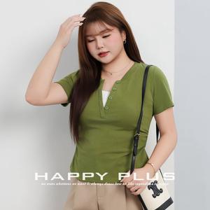 Loney Yang Camiseta con cuello en V para mujer, talla grande, color verde, tejido de punto, diseño de dos piezas falsas, estilo informal de verano - Product Image 2