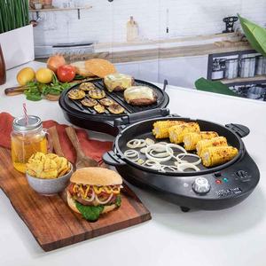 Température <span class=keywords><strong>individuelle</strong></span> et minuterie contrôle pizza tarte hamburger machine barbecue plaque chauffante portable maison électrique burger grill - Product Image 1