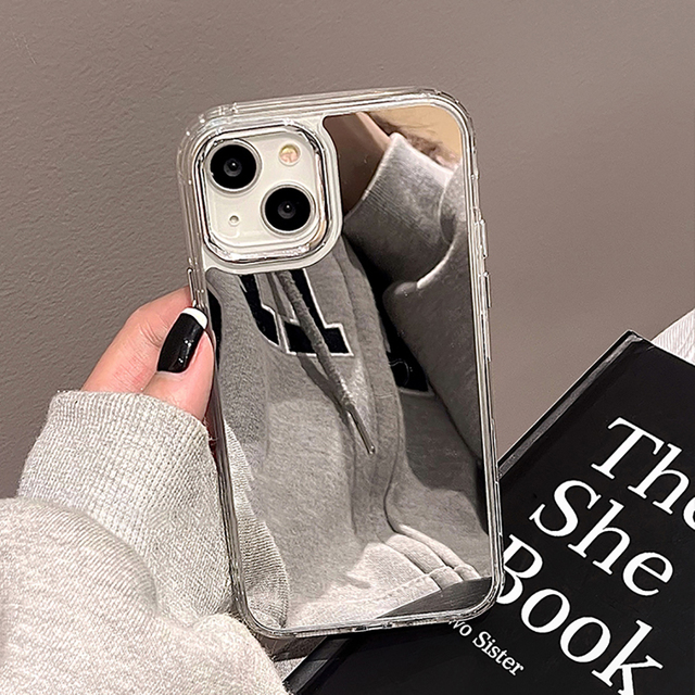 Moex Custodia A Specchio Per IPhone 13 Pro Max – Cover Posteriore Con Effetto Specchio, TPU Antiurto, Bordo Rialzato – Argento