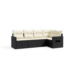 Ensemble de canapés de jardin en rotin noir avec coussins crème, mobilier d'extérieur au design contemporain, résistant à l'eau et aux UV, en matériau PE - Product Image 1