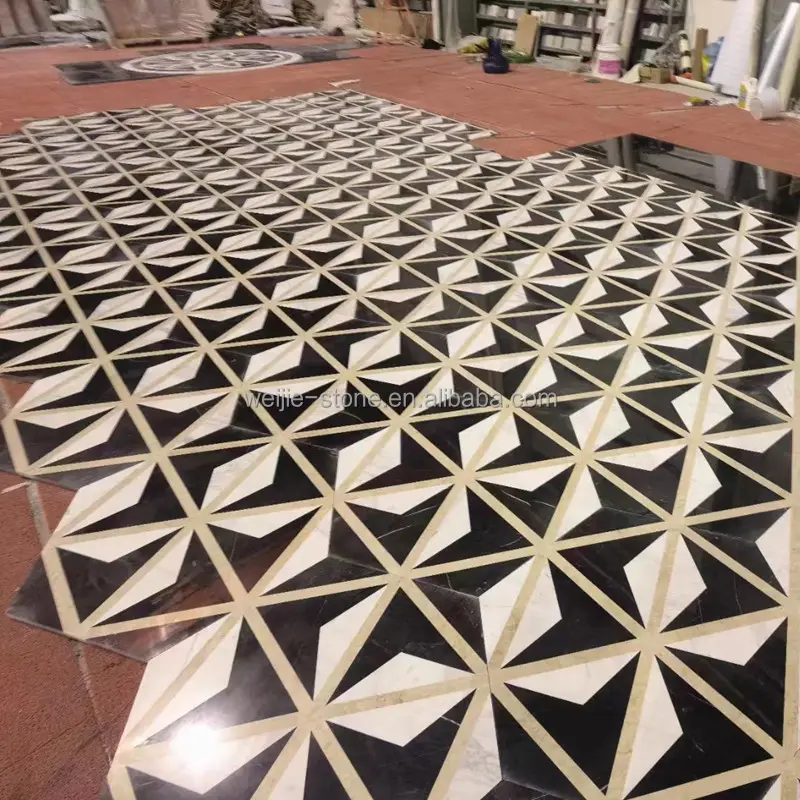 3D design polished marble waterjet water jet stone medallions flooring marble tile for lobby