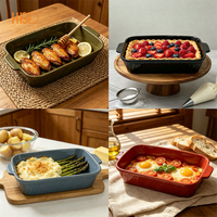 Plat à four rectangulaire en céramique durable à double poignée, résistant aux hautes températures, pour pizza, gratin et cuisson quotidienne, compatible four
