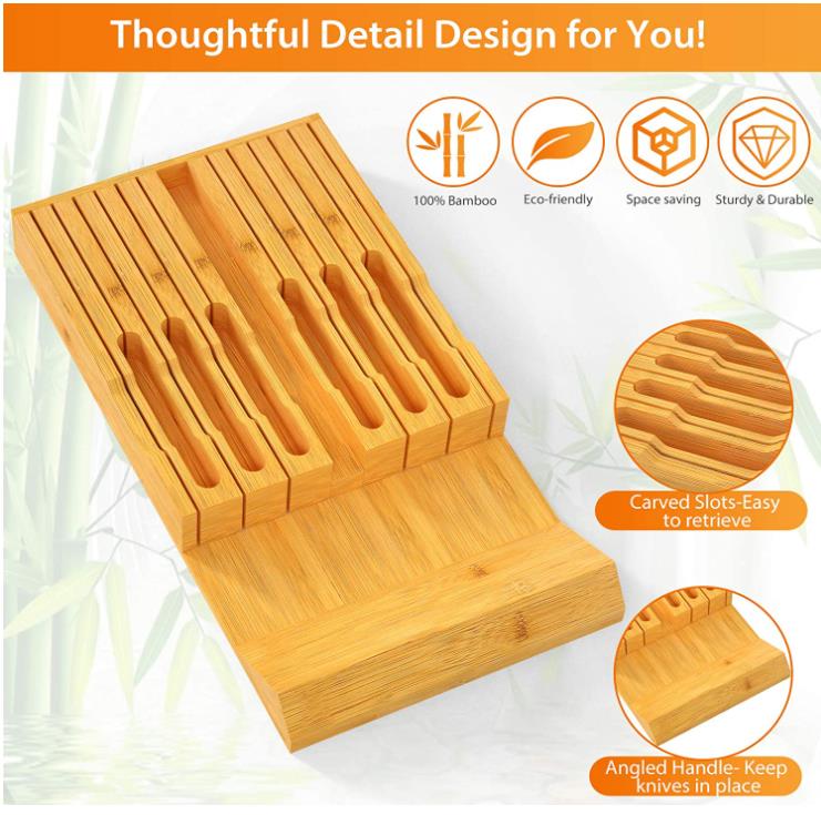 Бамбуковый деревянный нож блок Органайзер держатель ящика вставка для хранения кухонных ножей для стейка с 12 слотами