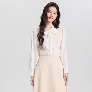Weißes Schleifenhemd für Damen, Neues Chiffon-Design, Elegantes Büro-Oberteil - Product Image 3