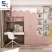 Bureau d'ordinateur pour salon, petit, usage domestique, bois massif, design moderne, rose, bibliothèque intégrée, personnalisation